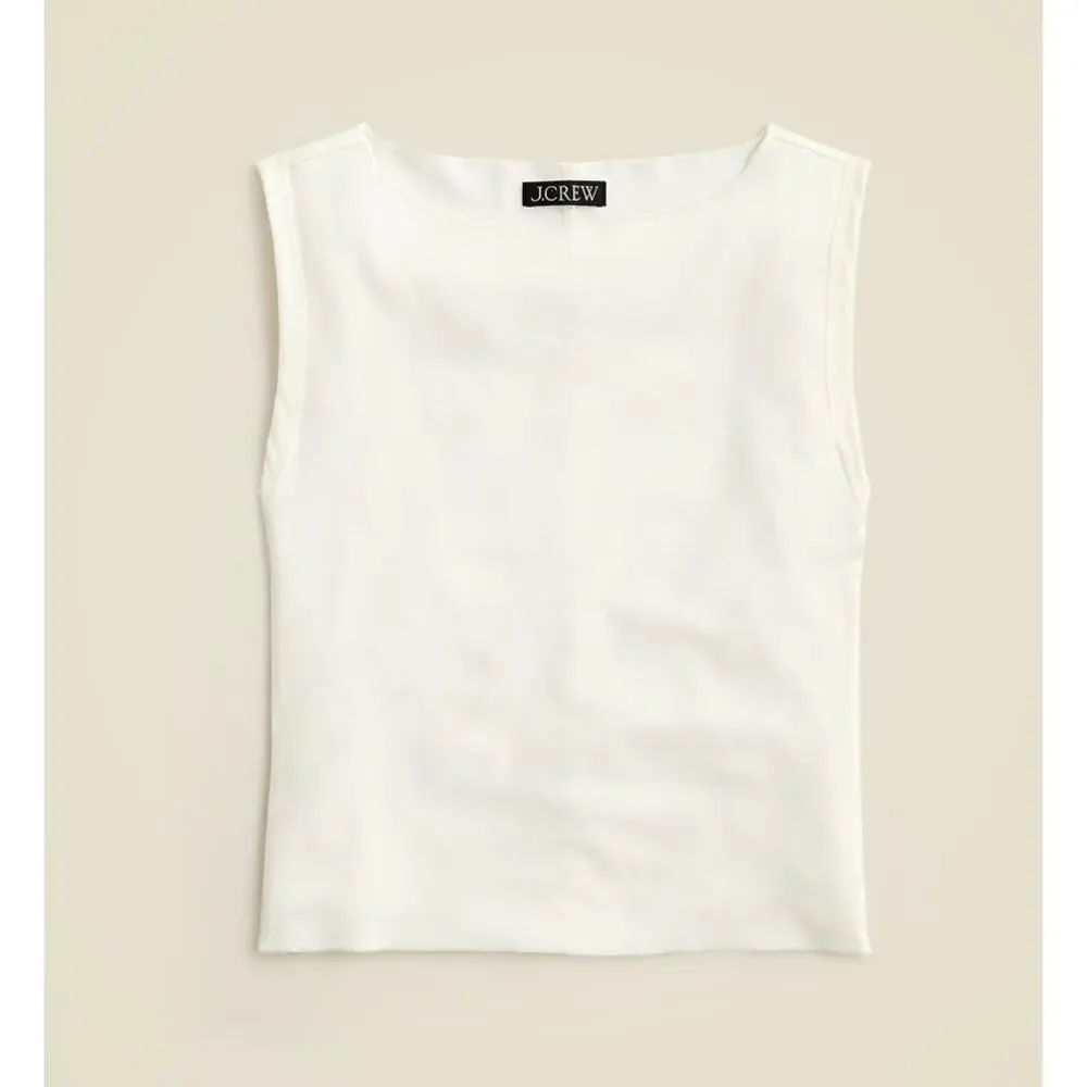 J.Crew Refined Rib Shell Tank Top Basic Minimalist Stretch Knit Ivory XL NWT